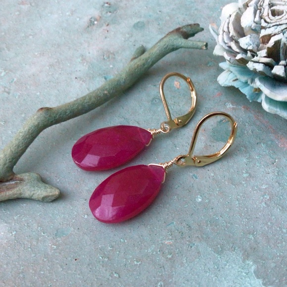 Ruby Gold Filled leverback Sundance Charm Earrings - Picture 2 of 9